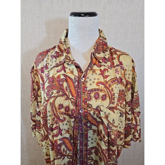 Retro Button up Womens shirt collared Long Sleeve Paisley Print size XL New - Picture 2 of 16
